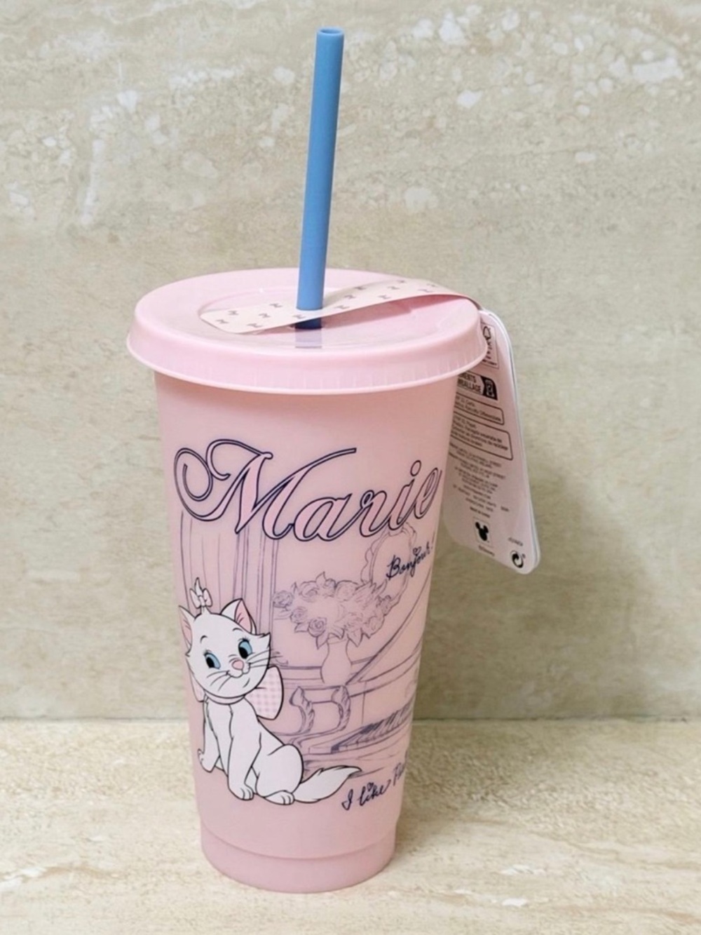 Disney Marie The Aristocats Reusable Tumbler Cup with Straw 23.7oz NEW